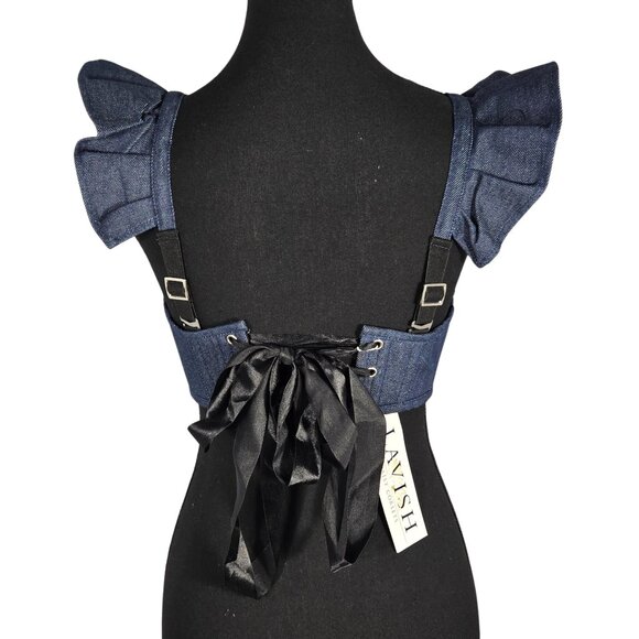 NWT Lavish by Daisy Corsets Dark Wash Denim Ruffle Underwire Corset Top | Small - Picture 3 of 7